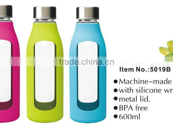 Clear Cycling Glass Water Bottle With Silicone Sleeve
