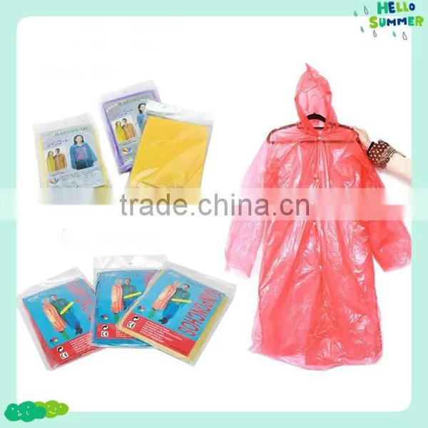 Foldable PE Raincoat With Hood Drawcord