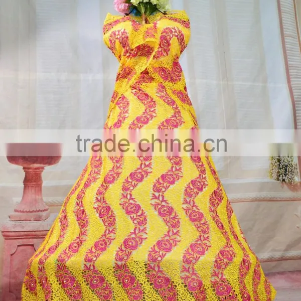 2015 New Fashion Lace Fabric for Nigerian Party With Pearls African Cord Lace Colorful Chemical Lace