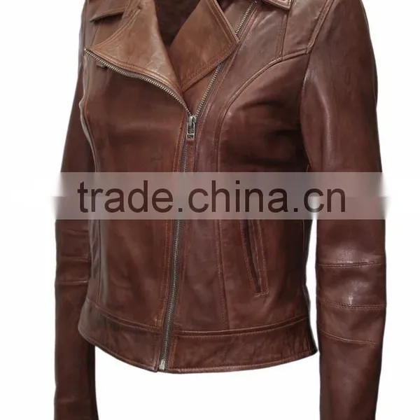 Ladies Short Brando Women Fitted Waist Length Soft Napa Lambskin Leather Jacket photo-2