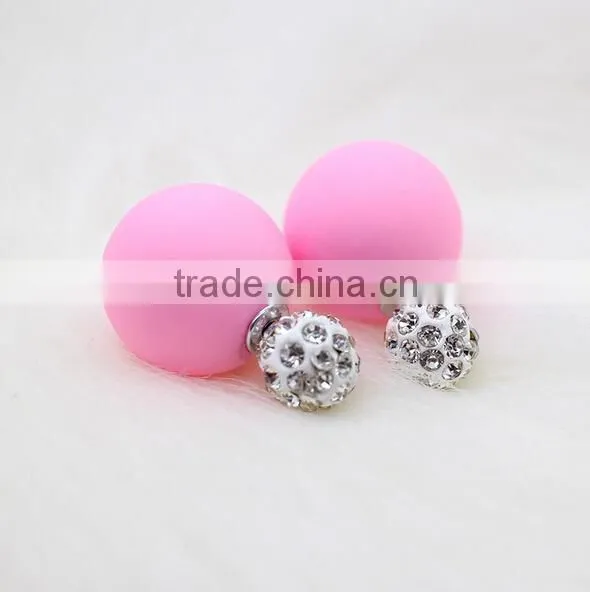 Fashion Crystal Jewelry Stud Double Face Plastic Pearls Double Pearl Earring photo-3