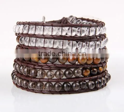 Hand-woven Brown Stone Bracelet Bangle Fashion Bracelet Jewley Multilayer Wrap Bracelet Women White Crystal Leather Bracelet