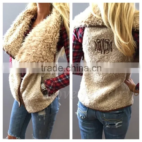 Ladies Fur Leather Trim Monogram Fur Vest photo-3