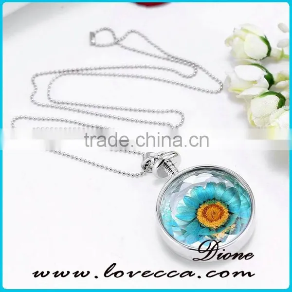 New Trendy Jewelry Real Dried Sunflower Glass Locket Style Necklace photo-5