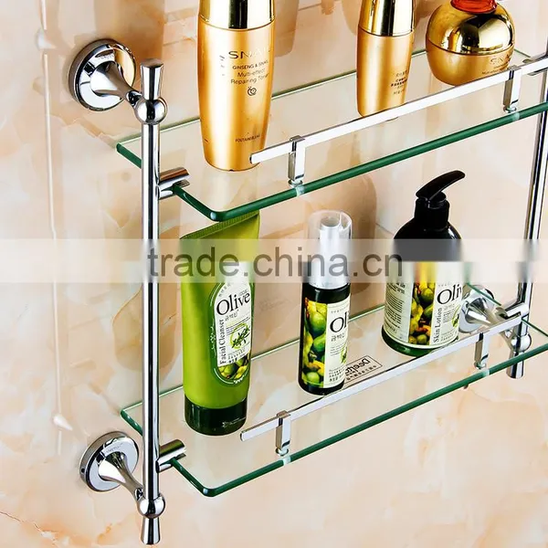 80100 Bathroom Shelf Contracted Silver Double Glass Shelf Hotel Use 3c Proved photo-4