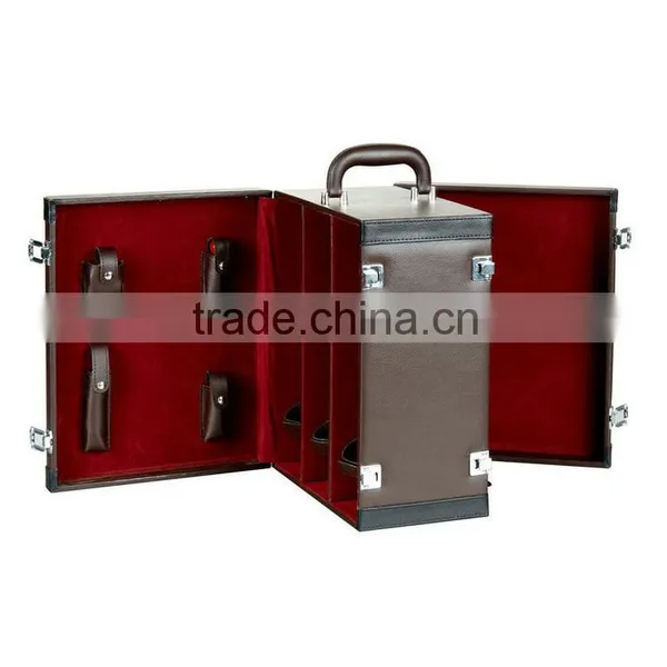 Wholesale Custom High-grade PU Leather 6 Bottles of Red Wine Box, Deep Coffee Color Display Box photo-2
