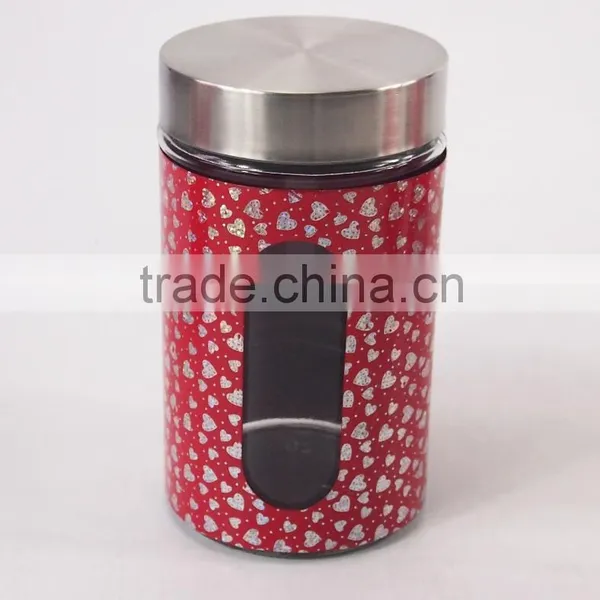 4 Pcs Set Red Round Glass Jar With Stainless Steel Lid photo-4