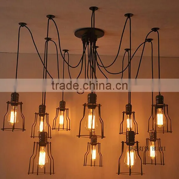 Industrial Loft Style Black Iron Electric Vintage Pendant Light With 6-12 Bulbs