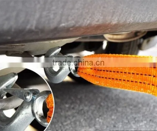 H50048 3 Tons Heavy Duty 12ft Road Emergency Trailer Rope Tow Line Strap 2 Hooks Yellow photo-4