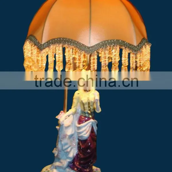 Lady Playing With Doves Ceramic Base Table Lamp, Gold Color Table Lamp photo-3