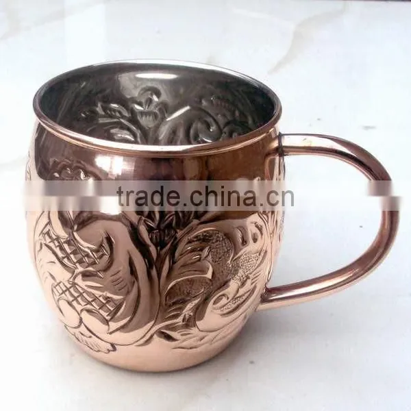 NICELY EMBOSSED 100% PURE COPPER BARREL MOSCOW MULE MUG NICKEL LINED photo-4