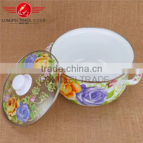Beautiful Design Enamel / Ceramic Kitchen Nonstick Cookware Pot Set With Glass Lid photo-3