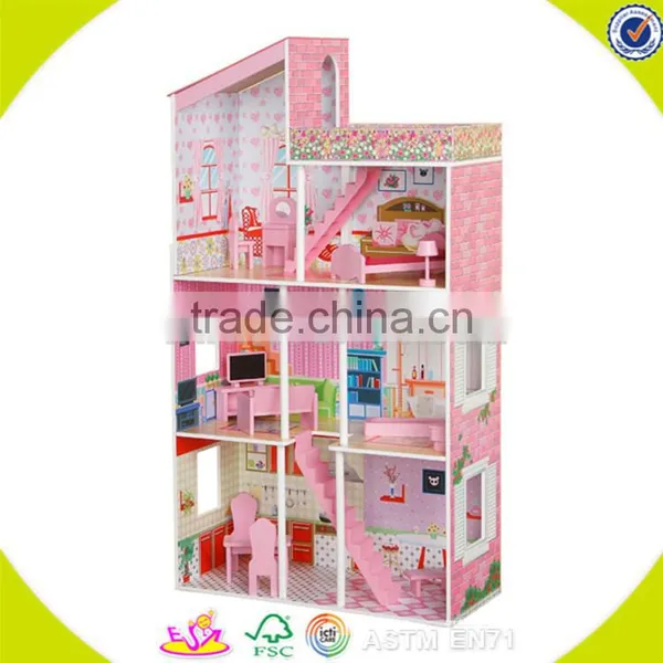 Wholesale Beautiful Pink Wooden Baby Dollhouse Toy Fashion Wooden Baby Dollhouse Toy Hot Wooden Baby Dollhouse Toy W06A051 photo-5