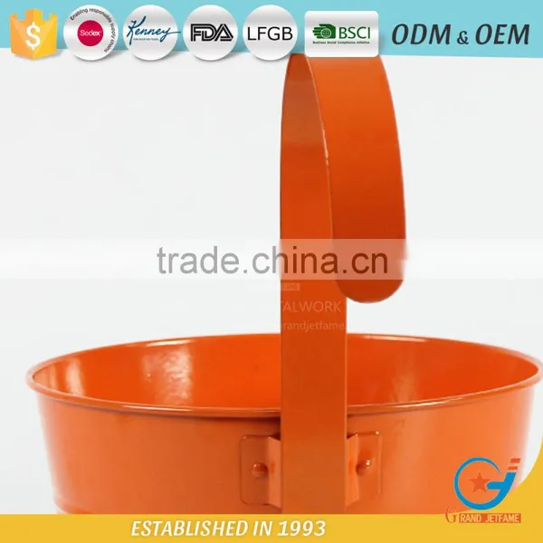 Garden Galvanized and Iron Powder Coating Orange Patio Planters Metal Hanging Pots for Plants photo-5