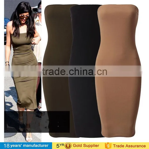 2016 Bandeau Tube Bodycon Dresses Sexy Kim Kardashian Knee Length Celebrity Dresses
