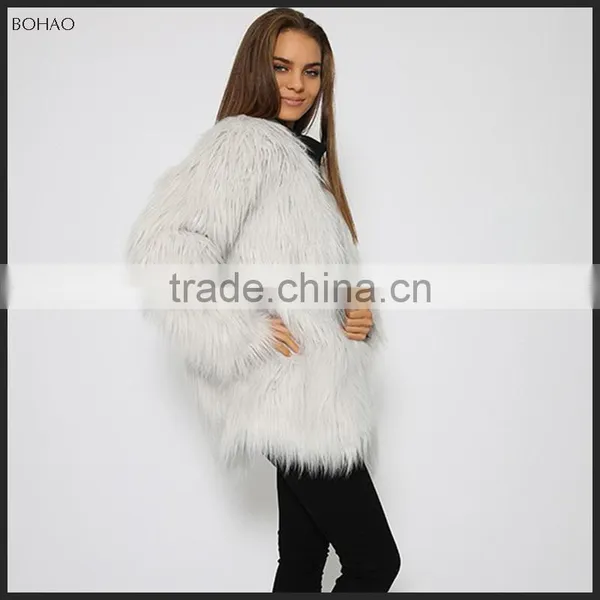 2015 New Fashion High Quality Long-haired Imitation Wool Women Winter Black Faux Fur Long Coat photo-5