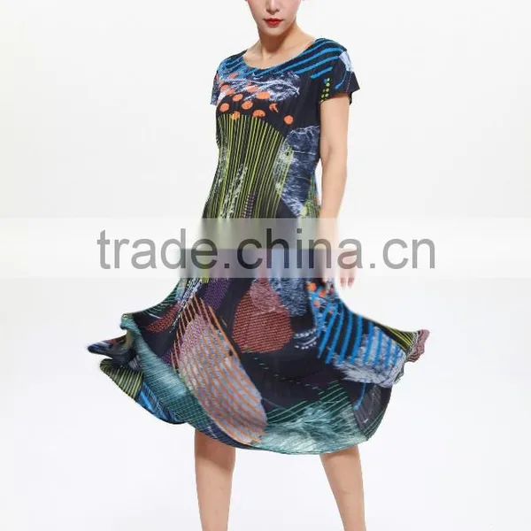 Wholesale Chromatic Wrinkle Clothing Slimming A-line Dress for Lady photo-2