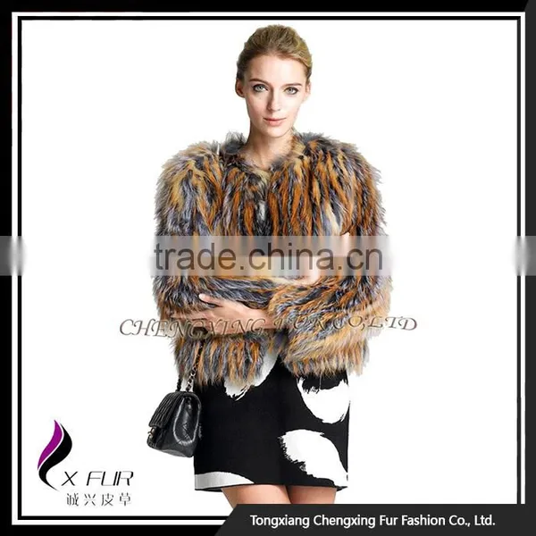 CX-G-A-128 Women Elegant Genuine Knitted Real Fox Fur Coat photo-2