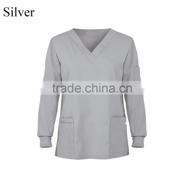 2016 New Arrival Medical Scrub Uniforms Long Sleeve Unisex Scrub Top photo-3