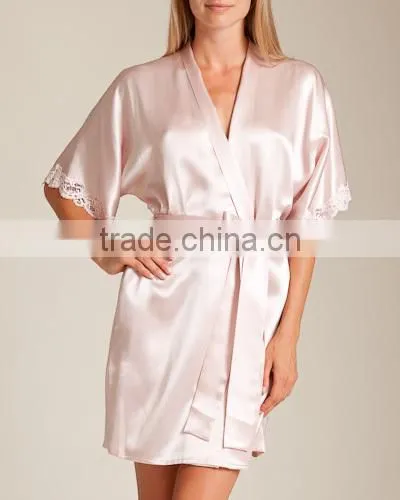 Wholesale New Design Plus Pajamas Satin Dress Blank Plain Short Custom Design Satin Nighty Robes Women photo-5