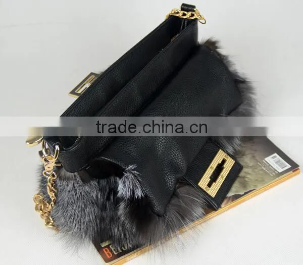 Genuine Leather and Fox Hair Fur Bag photo-5