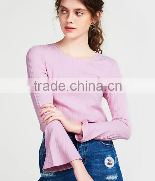 Popular Autumn Women Slim Pagoda Sleeve Blank Sweaters for Wholesale photo-2