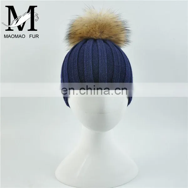 Wholesale New Fashion Hat With Raccoon Fur Ball Hand Knitted Baby Hat photo-4