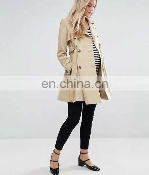 Fashion Autumn Dust Coat Big Flap Collar Waist Tape Double Button Adjustable Cuff Two Layer Top Bulk Ladies Long Coats photo-4