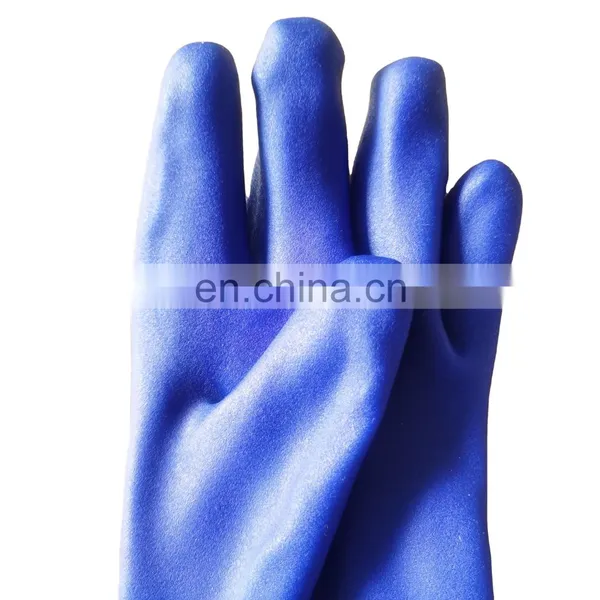 12 Inch Blue Cut Resistant Impact Resistant PVC Coated Gloves With Gauntlet Cuff photo-4