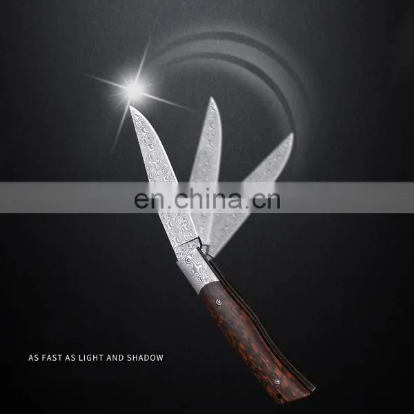 Folding Blade Knife Damascus Stainless Steel Pocket Knife Camping Knife With Olive Wood Snake Wood Ebony Handle for Outdoor photo-2