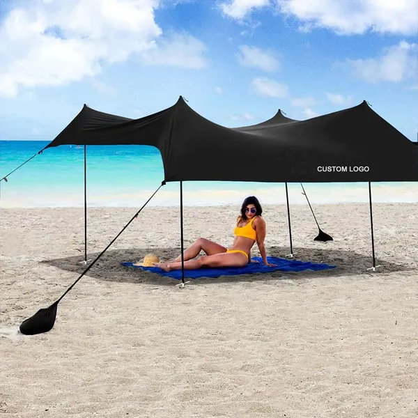 Portable Large UPF50 UV, Protection 4 Aluminum Poles Lycra Nylon Family Sun Shelter Canopy Tent Beach Shade With Sandbag Anchors photo-2