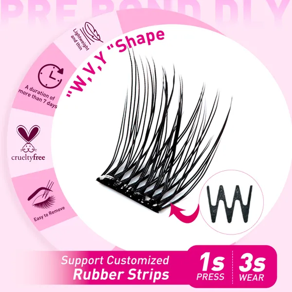 Reusable Self Stick Press Lashes Waterproof Synthetic Hair Lash Clusters for Pre Glued Long Lasting Cruelty-Free Glow Half Eyelash photo-2