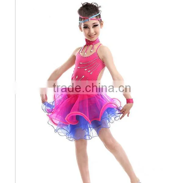 High Level Kids Professional Competition Latin Dance Costume for Girls Bright Drill Tassel Latin Dance Skirt photo-2
