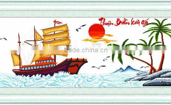 Thuan Buom Xuoi Gio Vietnam Style 100% Precisely Printed Cross Stitch photo-2