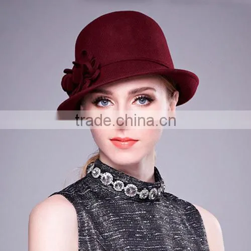 Elegant Lady Fashion Woolen Felt Hat With Ribbon