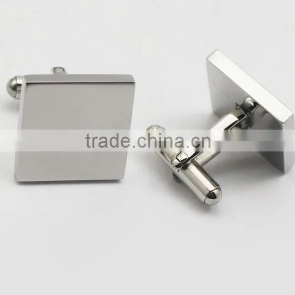 316L Stainless Steel Shiny Silver Classic Mens Square Cuff Button photo-4