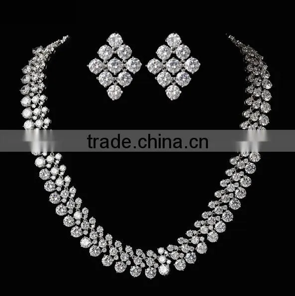 Platinum Plated Stylish Cubic Luxury Heavy Bridal Necklace Set With AAA+ Cubic Zircon Micro Pave Setting for Women