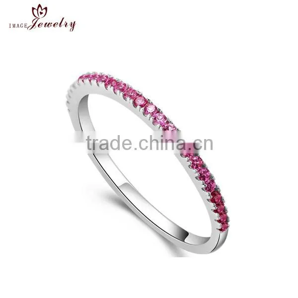 Bright Birthstone Colorful Cubic Zircon Encircle Band Silver Ring photo-2