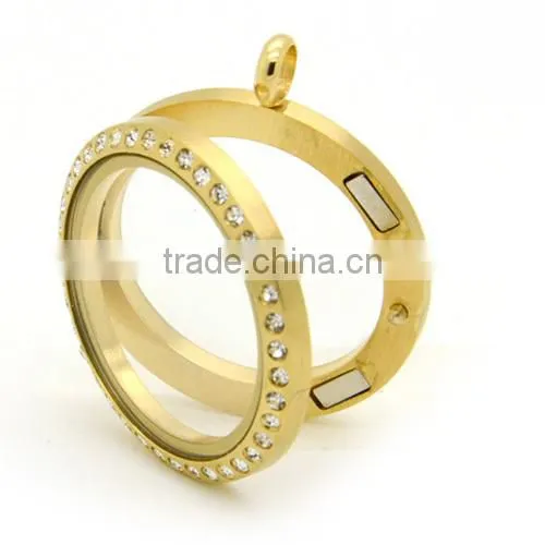 Hot Sale 316L Gold With Rhinestones Floating Lockets 30mm Stainless Steel Magnetic Floating Lockets photo-3