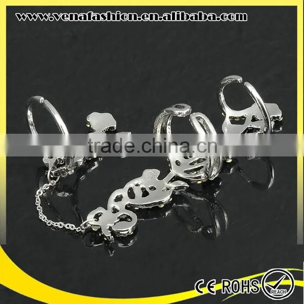 Novelty Antique Silver Rose Flower Shaped Double Ring photo-5