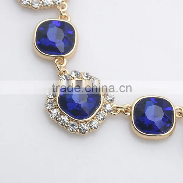 Wholesale Gold Chin Resin Jewelry Fashion Rhinestone Blue Ruby Necklace Set for Party photo-6