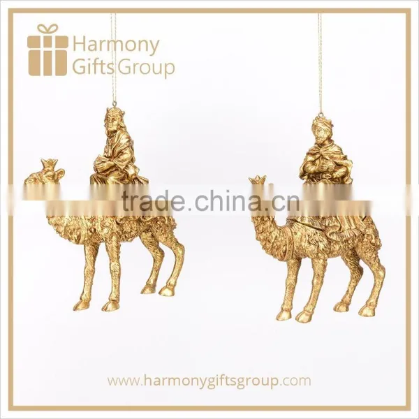 Gold Three Kings Holding Treasure on Camel Resin Figure Home Decoration