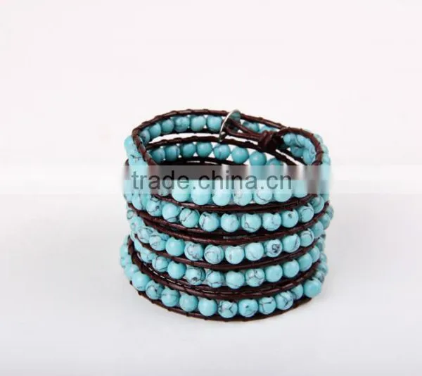 Fashion Turquoise Wrap Bracelet Women 6MM 5 Layer Bracelet Bangle Girl Gifts Jewelry Wholesale Free Shipping photo-2