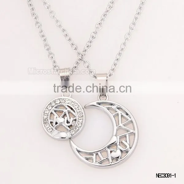 Sun And Moon Silver Plated Couple Necklace For Valentine's Gift photo-2