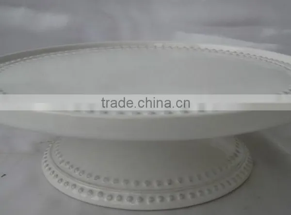 Wholesale Cream Ceramic Cake Stand With Beaded