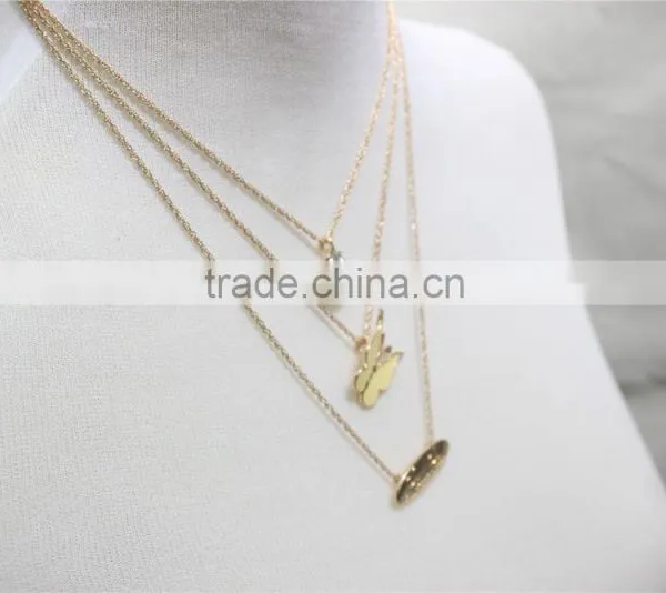 Gold Chain Layered Set Necklace W/Clear Teardrop Diamond Yellow Butterfly Metal Necklace 2016 Fashion Style Wholesale photo-4