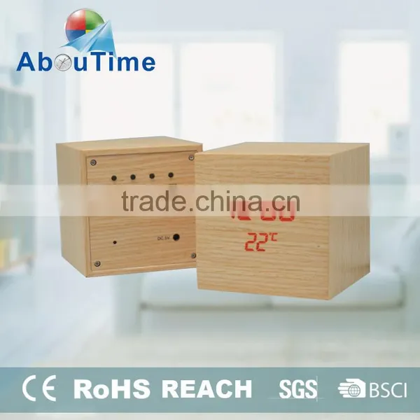 Customized Cube Real Wood Digital LED Wooden Clcok photo-2