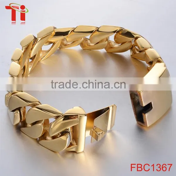 MENS 9" GOLD 316L STAINLESS STEEL 20MM CUBAN CURB LINK CHAIN BRACELET photo-2