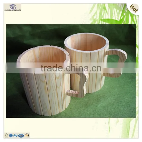 Craft Unfinished Round Handle Pine Wood Beer Cup photo-4