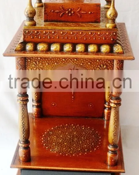 Hand Painted Copper Finish Mini Wooden Temple With Drawer photo-3